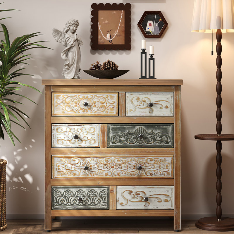 Vitrine en bois rétro avec 6 tiroirs