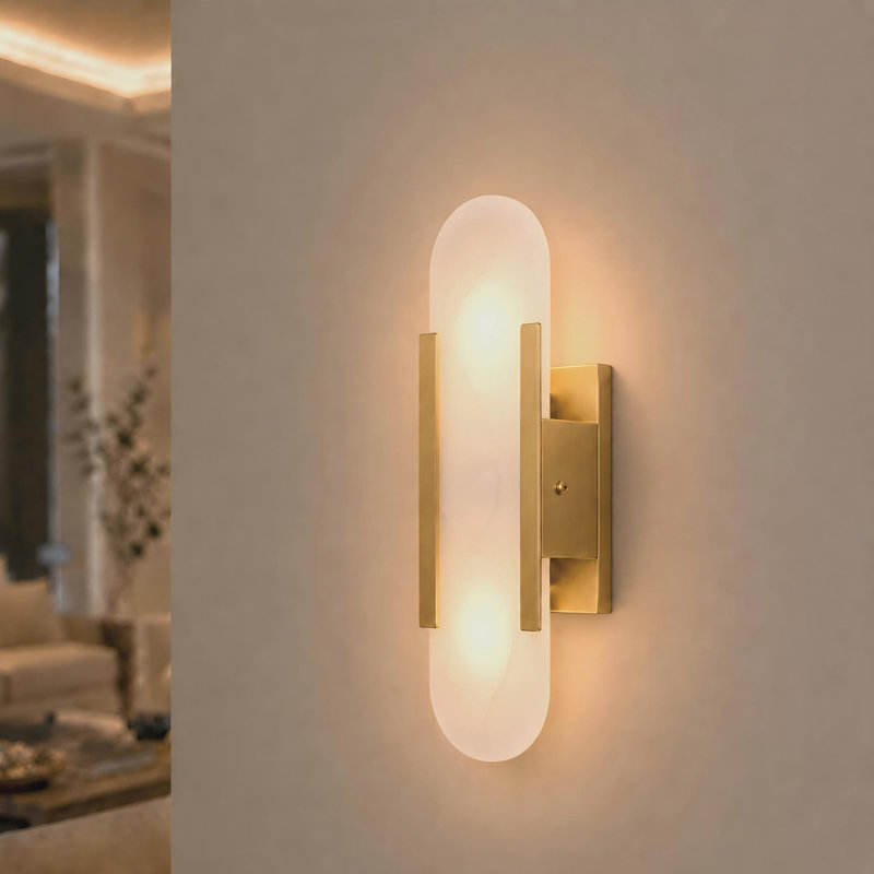Applique murale 1 lumière en albâtre à intensité variable avec abat-jour en pierre naturelle pour salle de bain, chambre à coucher et couloir