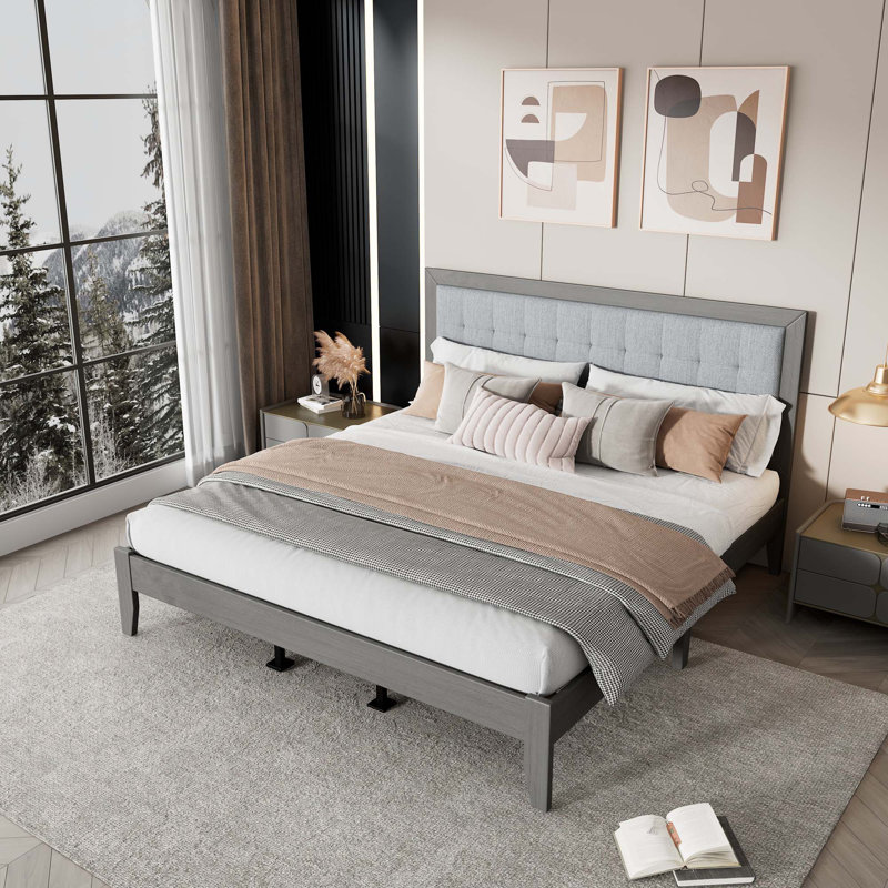 Solid Wood Platform Upholstered Headboard, King