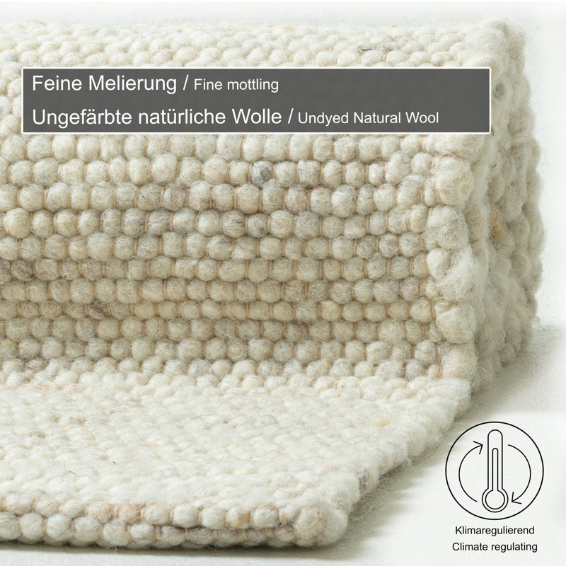 Lasse Handmade Flatweave Wool Light Beige Rug, Rectangle 90 x 160cm
