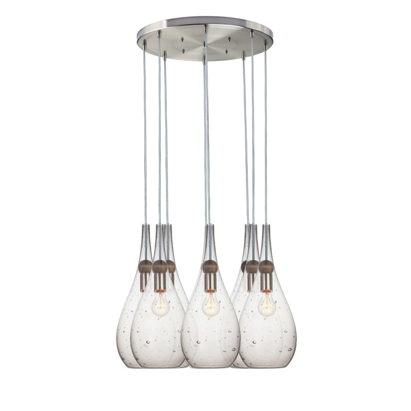 Earth 8 - Light Chandelier, 36" H x 18" W x 18" D, Nickel Braided Cord, Clear Glass