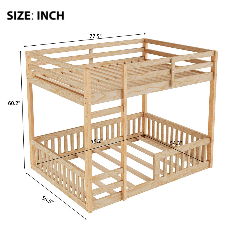 Lit superposé double en bois avec échelle, Naturel