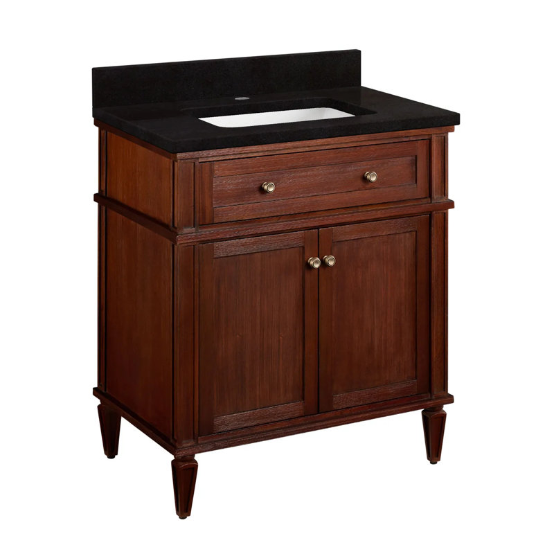 Antique Brown Wood Single Bathroom Vanity with Arctic White Quartz Top