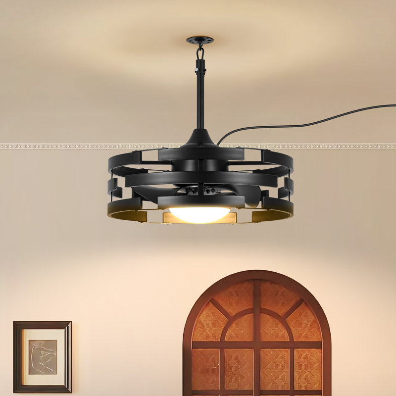Ventilateur de plafond intérieur en cage 20 pouces avec lumières DEL IP44 imperméable noir, Noir