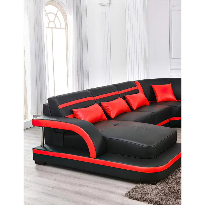 Lorese Upholstered U-Shaped Sectional,  Black/White, Left Hand Facing