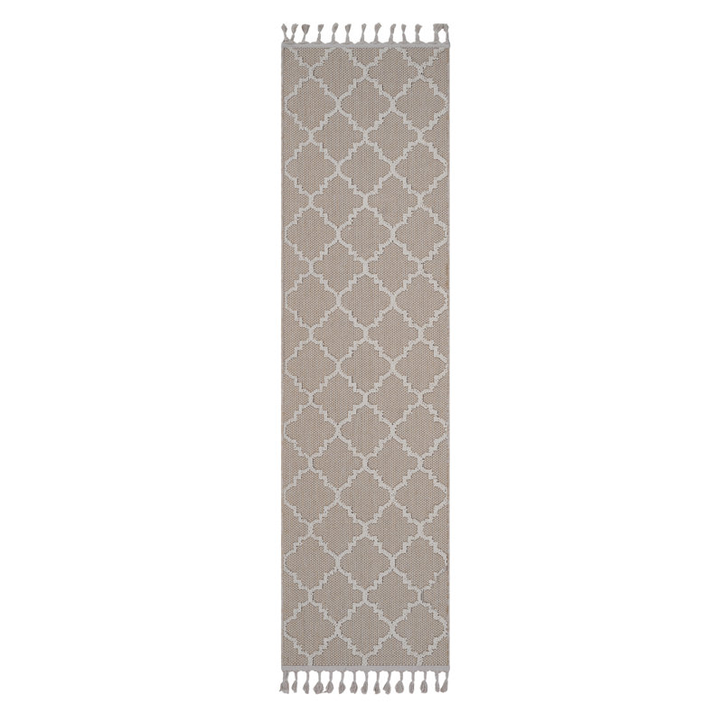 Tapis de couloir intérieur / extérieur 2X8 Ivory Trellis, Tapis de couloir 2 pi 2 po x 8 pi