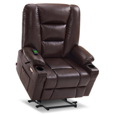 Ellamae Wide Power Recliner Lift Chair with Massage and Heat, Faux Leather