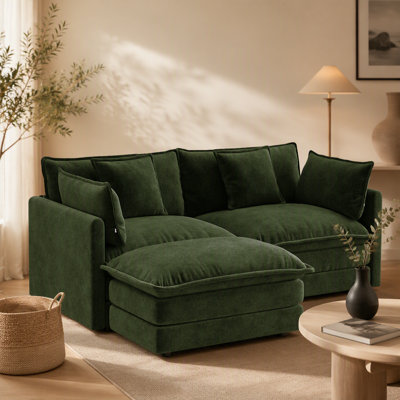 L-Shaped Modular Sofa with Ottoman and Pillows