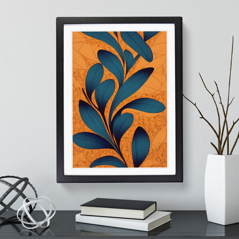 Pretty Leaves Art No.4 - Single Picture Frame Print, 64cm H x 46cm W x 2cm D, Black Framed