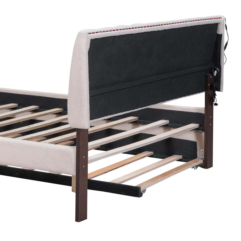 Lit plateforme tapissier Teddy, Beige, Grand
