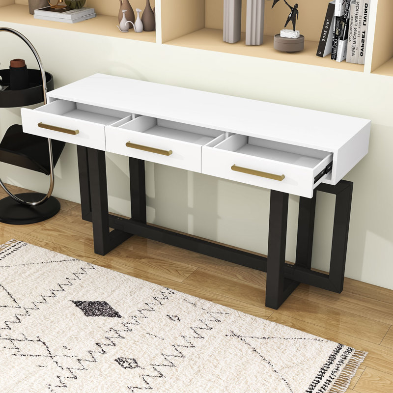 Console en bois avec trois tiroirs, Gris blanc