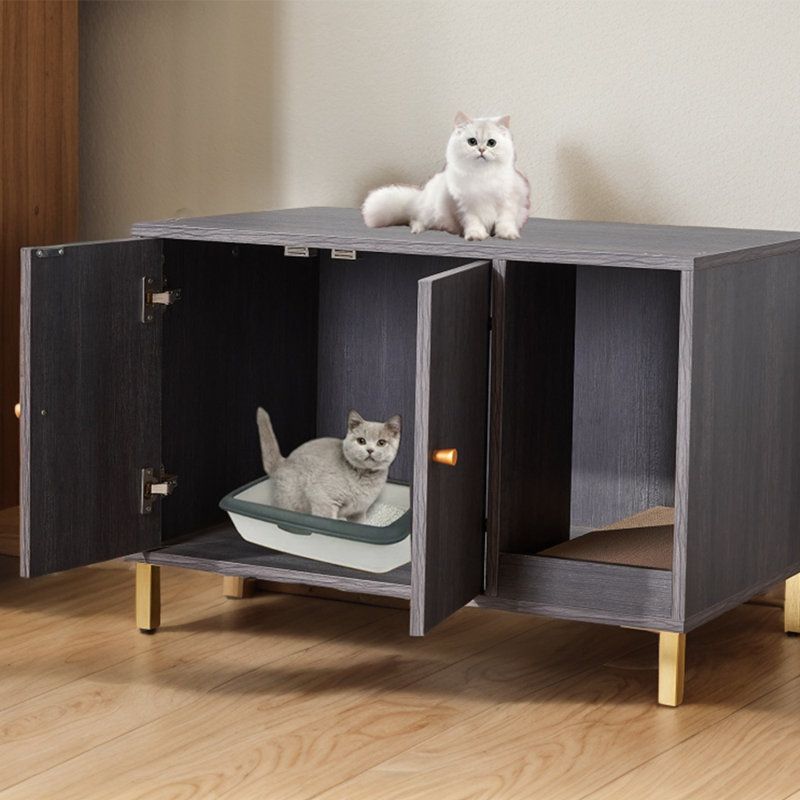 Toilette cachée moderne en bois gris foncé pour bac à litière
