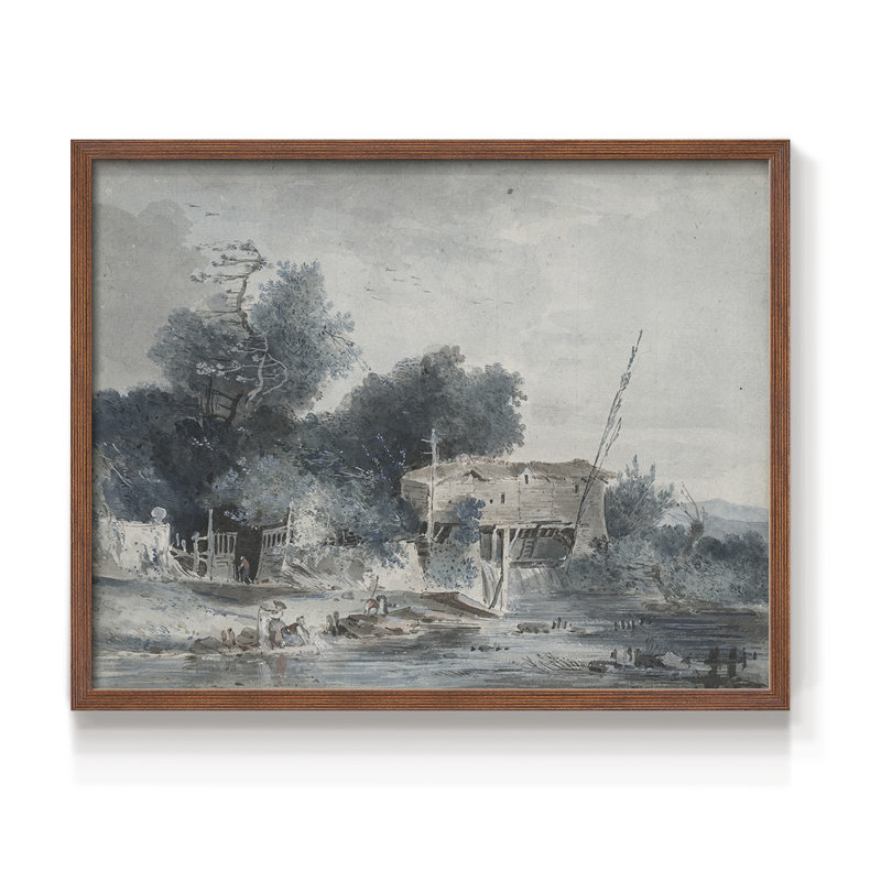 Paysages rétro-CCXCV-reproduction encadrée, H 22 po x l 28 po, Noyer