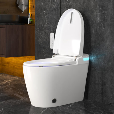 Elongated Tankless Smart Toilet with Bidet Wash, Heated Seat, Powerful 1.28 GPF Auto Flush, Warm Air Dryer, Foot Sensor Flush & Night Light (Remote Included)
