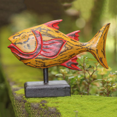  Handmade Bright Snapper Fish Wood Statuette