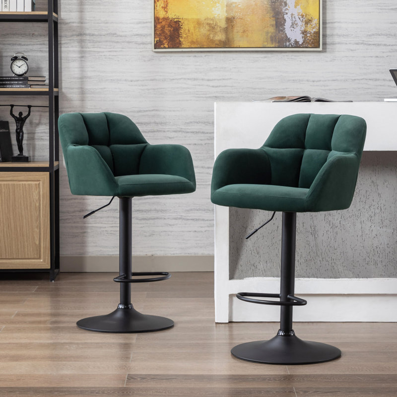 Aavin Swivel Upholstered Adjustable Height Bar Stool, Green