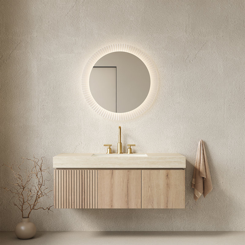 Meuble-lavabo 48 po avec lavabo, armoire de rangement en contreplaqué flottant avec tiroir et portes, durable et élégant