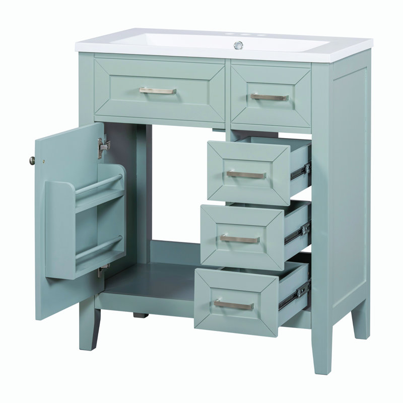 Meuble-lavabo 30 po avec lavabo, Vert, Argent argent