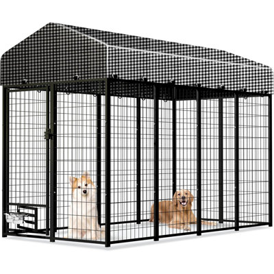 4x6 FT Large Outdoor Dog Kennel, Expandable Modular Dog Kennel Outside, Heavy Duty Welded Wire Steel Dog Run Dog Playpen Fence with Roof Cover for Backyard