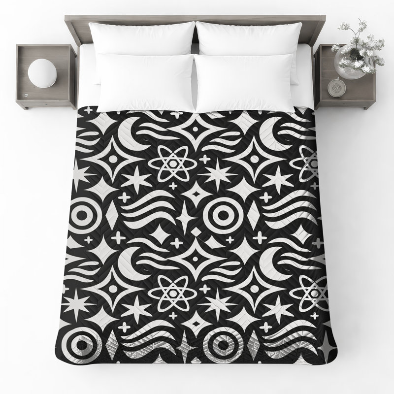 Couvre-lit matelassé noir et blanc à motif cosmique toutes tailles, Lit simple