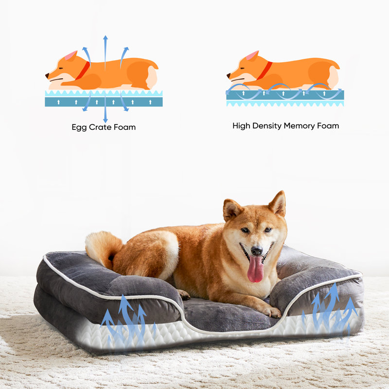 Lit rectangulaire apaisant pour chiens et chats, canapé pour animaux, Gris, Grand (l 30 po x P 30 po x H 8 po)
