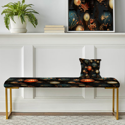 Paper Lantern Glow - Oriental Upholstered Gold Bench