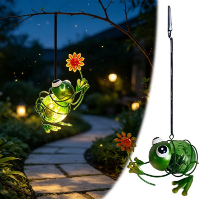 Ensemble de décorations lumineuses solaires en forme de grenouilles roses fantomatiques pour Halloween : lanternes solaires DEL étanches en métal avec tournesol, idéales pour décorer jardin, terrasse, cour ou arbres.