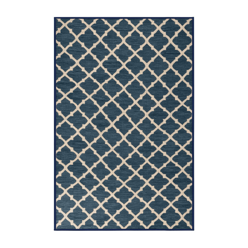 Tapis bleu en treillis lavable à la machine, Rectangulaire 8 pi x 10 pi