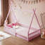 Lit simple en bois avec clôture, rose-525400732