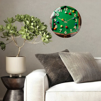Mini table de billard portable avec boules colorées pour l'art amusant - horloge murale moderne en verre 12 po