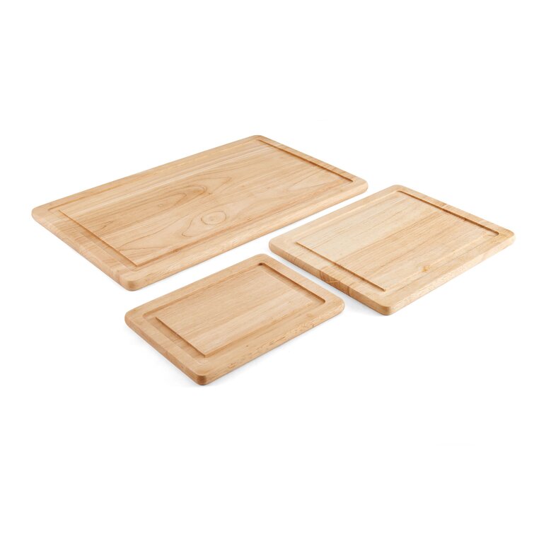 Farberware Rubberwood Cutting Board Set with Juice Grooved and Finger Grips, 3-Piece