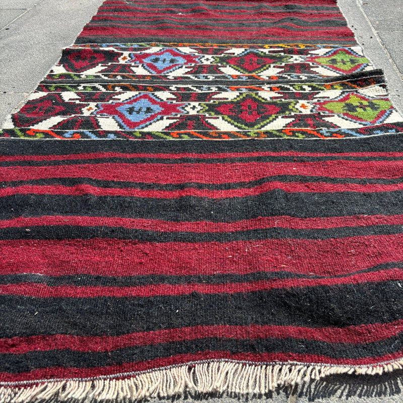 Tapis turc Oushak fabriqué à la main avec des motifs de rouge vif pour la décoration du vestibule