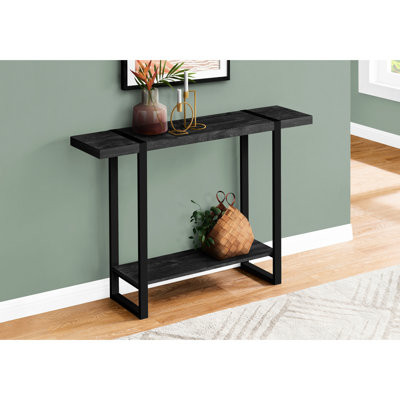 Table d'appoint rectangulaire pour chambre à coucher - fini noir récupéré d'aspect bois, tablette fixe, console de salon et d'entrée moderne en métal, plateau de table large avec design