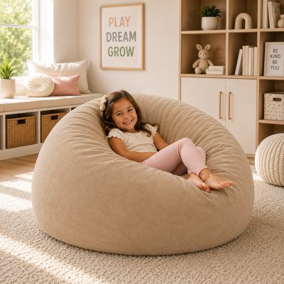  | Fauteuil à billes 3 pi | Rembourrage en mousse - Housse lavable amovible, suède noir