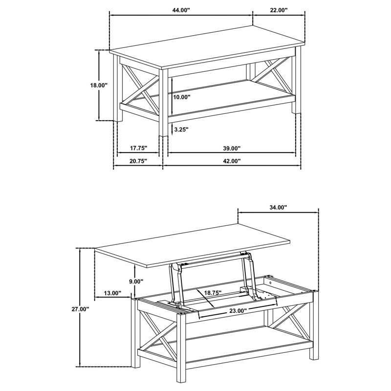 Ensemble de tables basses Modern Farmhouse avec plateau relevable et détails en X