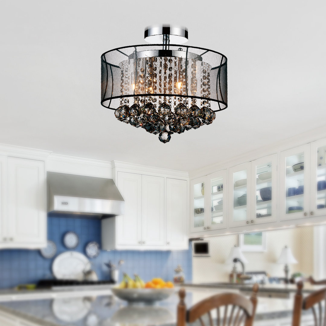 16-Inch 6 Light Flush Mount Crystal Chandelier – Compact Ceiling Light Fixture with Sparkling Crystal and Shade House of Hampton® Shade 