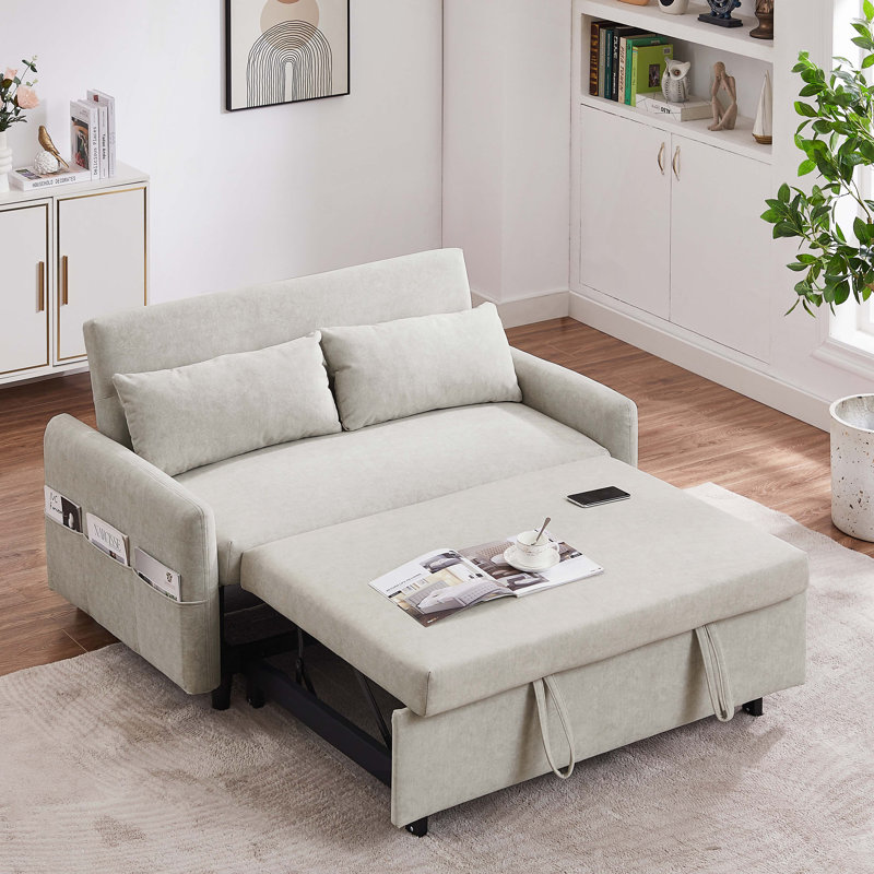Canapé-lit Divyanshi, Microfibre beige