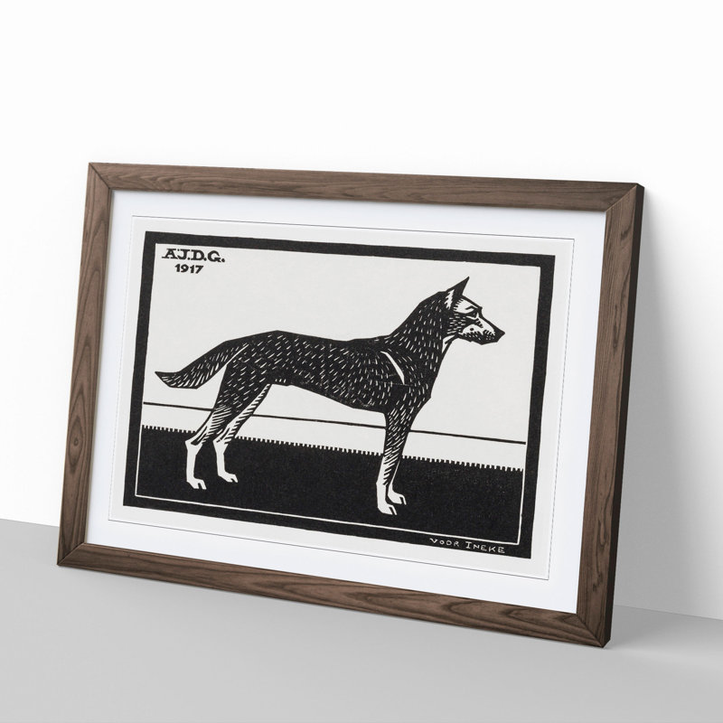 Dog by Julie De Graag - Picture Frame Painting, 27cm H x 36cm W x 2cm D, Walnut Framed