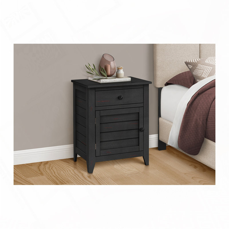 Wood Storage Nightstand, Black