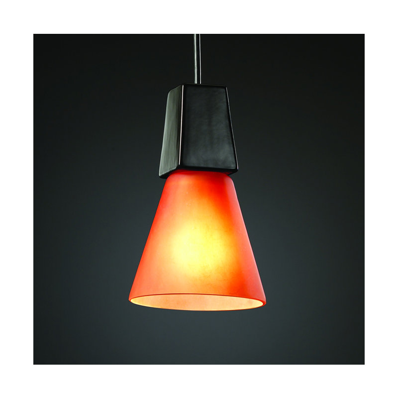 Luminaire suspendu conique 1 lumière Burman, Noir brillant, Verre orange brûlé, Câble noir