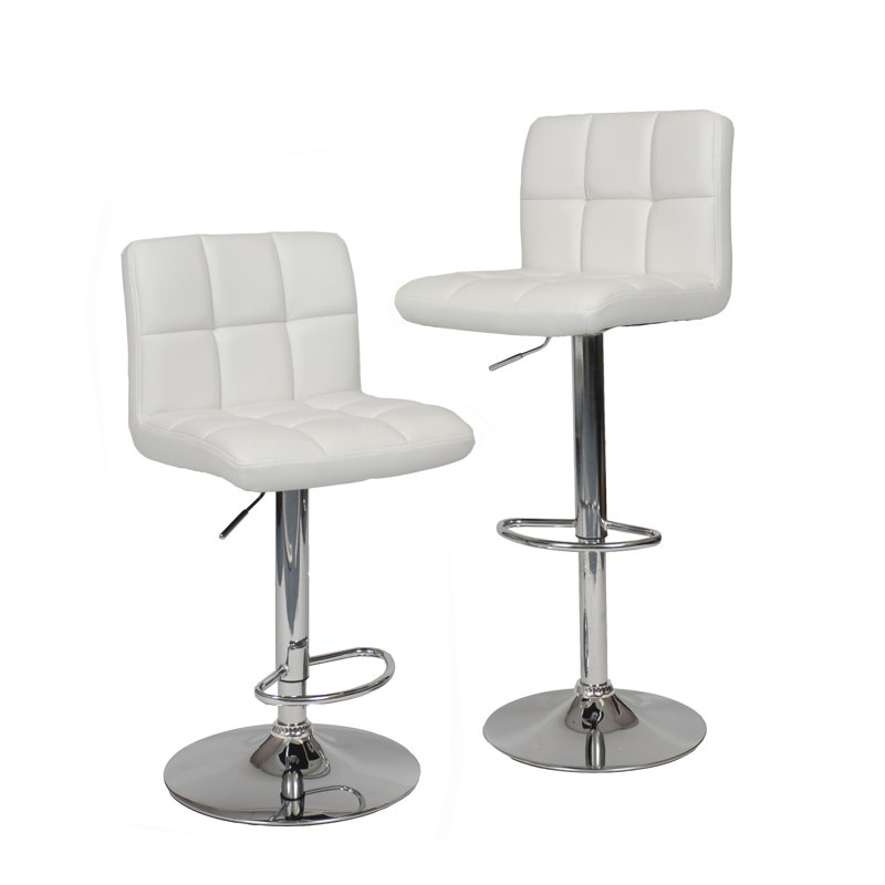 Tabouret de bar pivotant réglable en similicuir hydraulique, ensemble de 2, blanc, Blanc