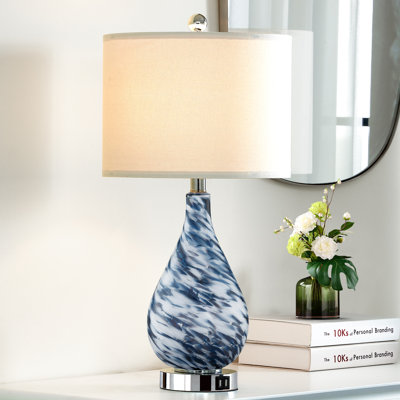 Gawronski 24" Coastal Glass Dimmable Table Lamp with Touch Control, USB Ports