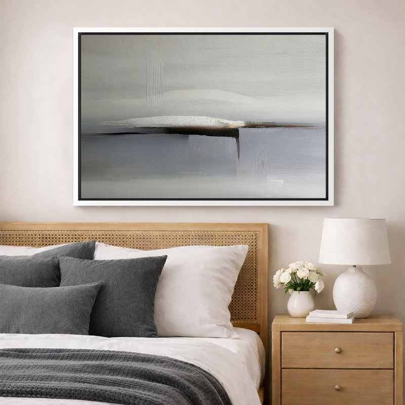 «Minimal Neutral Horizon», impression abstraite sur toile encadrée, impression sur toile, Cadre flottant blanc