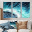 Bleu marine, vagues de l'océan et écume de mer blanche - impression sur toile 3 pièces