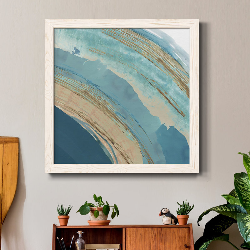 «Made Blue Waves III» - Toile encadrée de qualité supérieure - prête à être accrochée, Cadre blanc