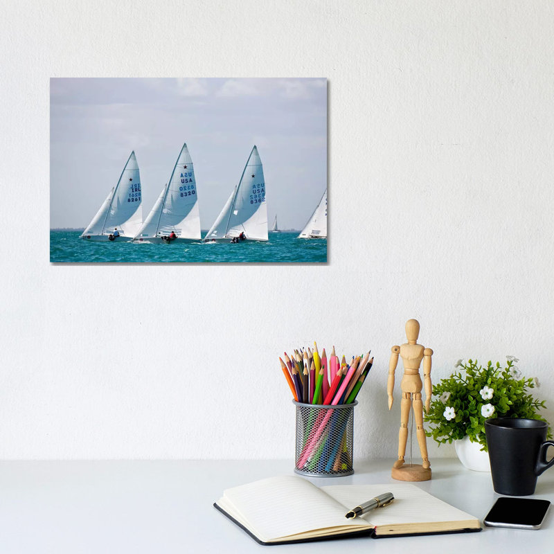 Sailboats in Bacardi Star Regatta, Miami, Florida, USA 1 Piece Wrapped Canvas Wall Art, 20.32 cm H x 30.48 cm W