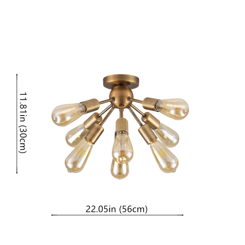 Kasper 8-Light 22.05" Flush Mount, Brushed Brass