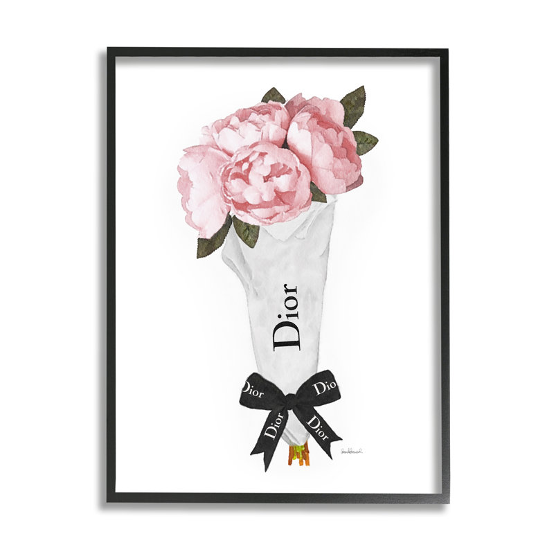 Soft Pink Spring Bouquet Glam Fashion Bow XXL Black Framed Giclee Texturized Art by Amanda Greenwood, Wood Plaque