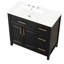 Meuble-lavabo de 36 pouces avec lavabo à gauche, armoire et deux portes en bois massif, trois tiroirs, finition peinte, poignées dorées pour un accès facile au lavabo de 36 pouces, construction, portes, eau