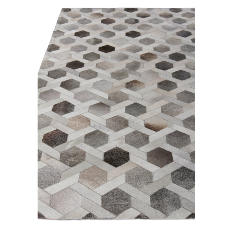 Natural Hide Cowhide Geometric Area Rug, Rectangle 5' x 8'